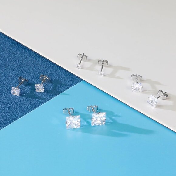 4 Pairs Hypoallergenic Stainless Steel Square Stud Earrings for Men and Women - Picture 7 of 7